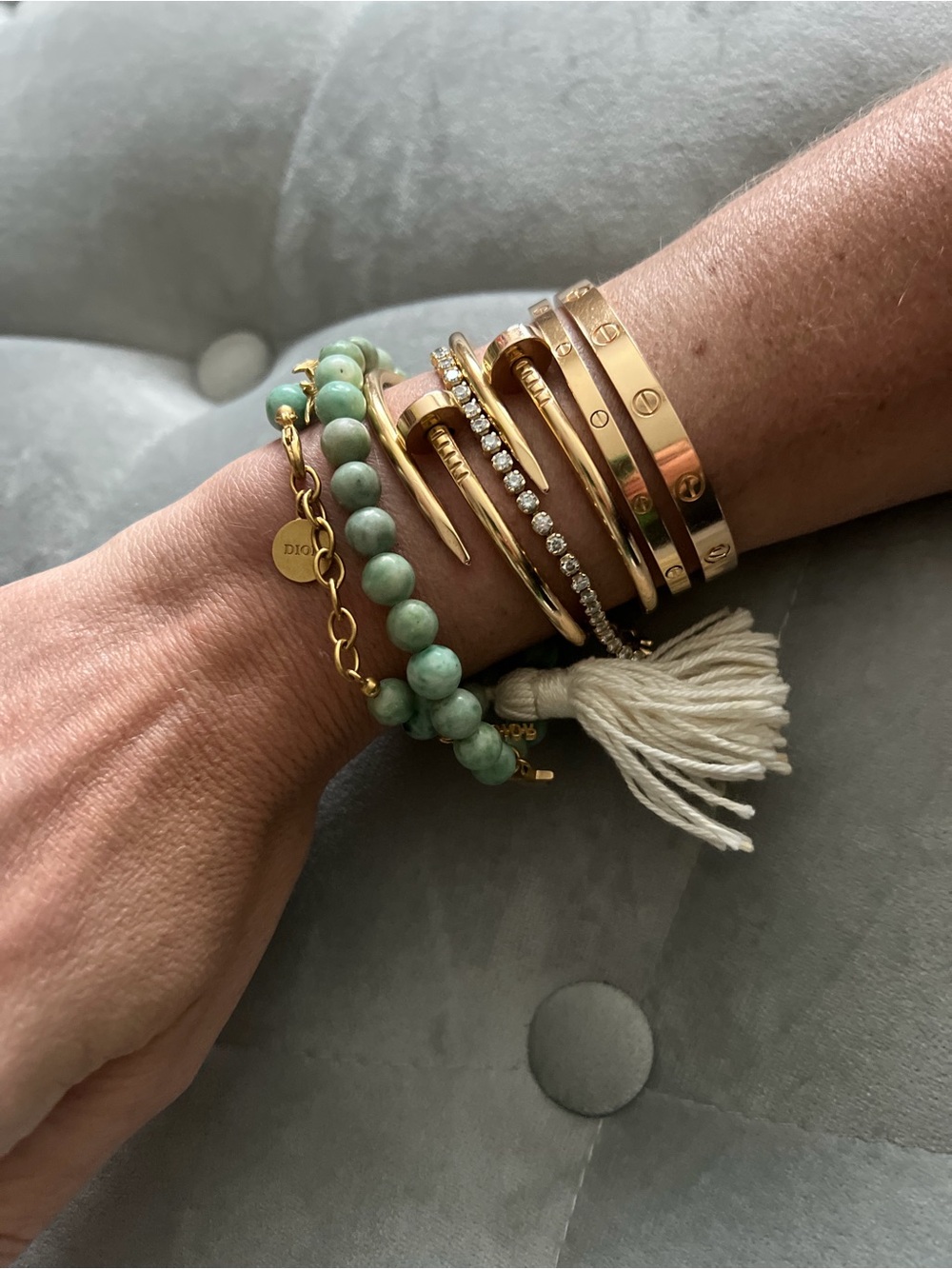 Christian Dior green Diorgarden Jasper Beads
Wrap Bracelet / Choker Necklace
